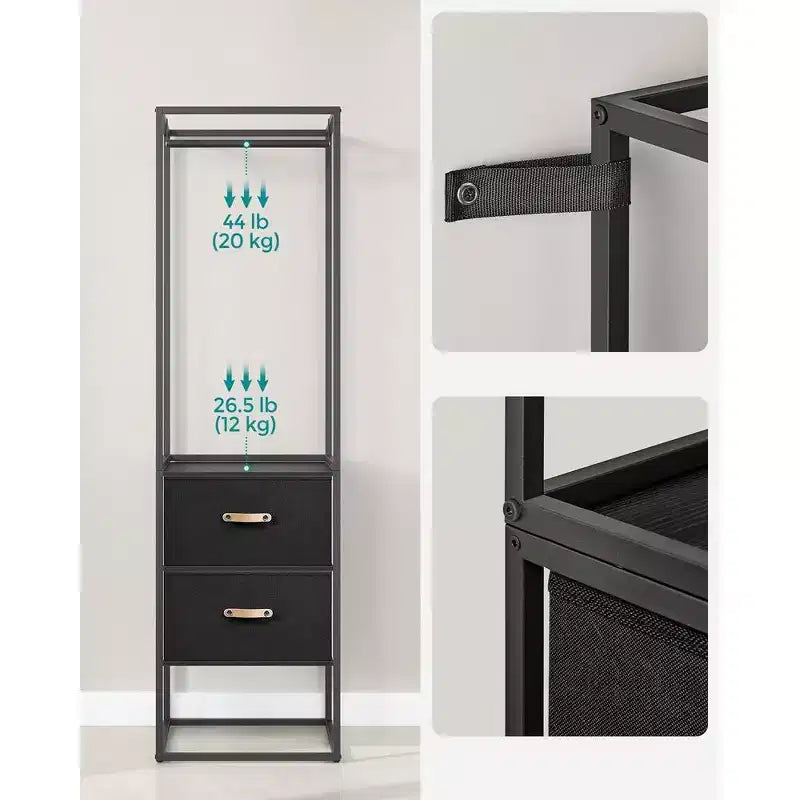 Appendiabiti, Armadio Indipendente da 180 cm, Appendiabiti Robusto con 1 Asta Estensibile, 2 Cassetti e 4 Ripiani