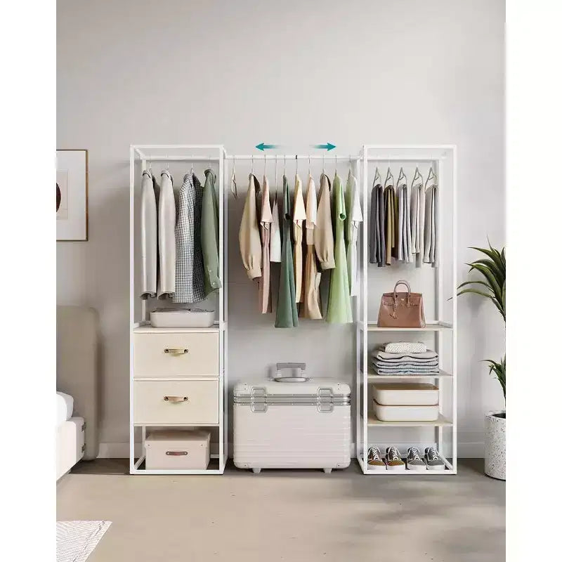 Appendiabiti, Armadio Indipendente da 180 cm, Appendiabiti Robusto con 1 Asta Estensibile, 2 Cassetti e 4 Ripiani