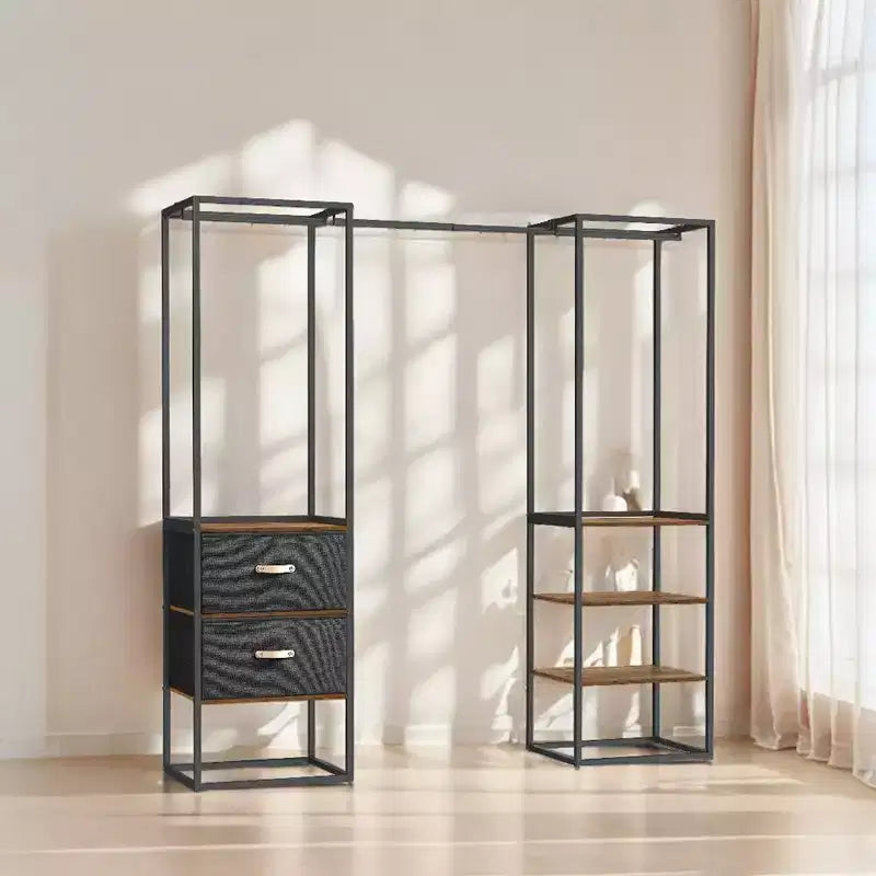 Appendiabiti, Armadio Indipendente da 180 cm, Appendiabiti Robusto con 1 Asta Estensibile, 2 Cassetti e 4 Ripiani