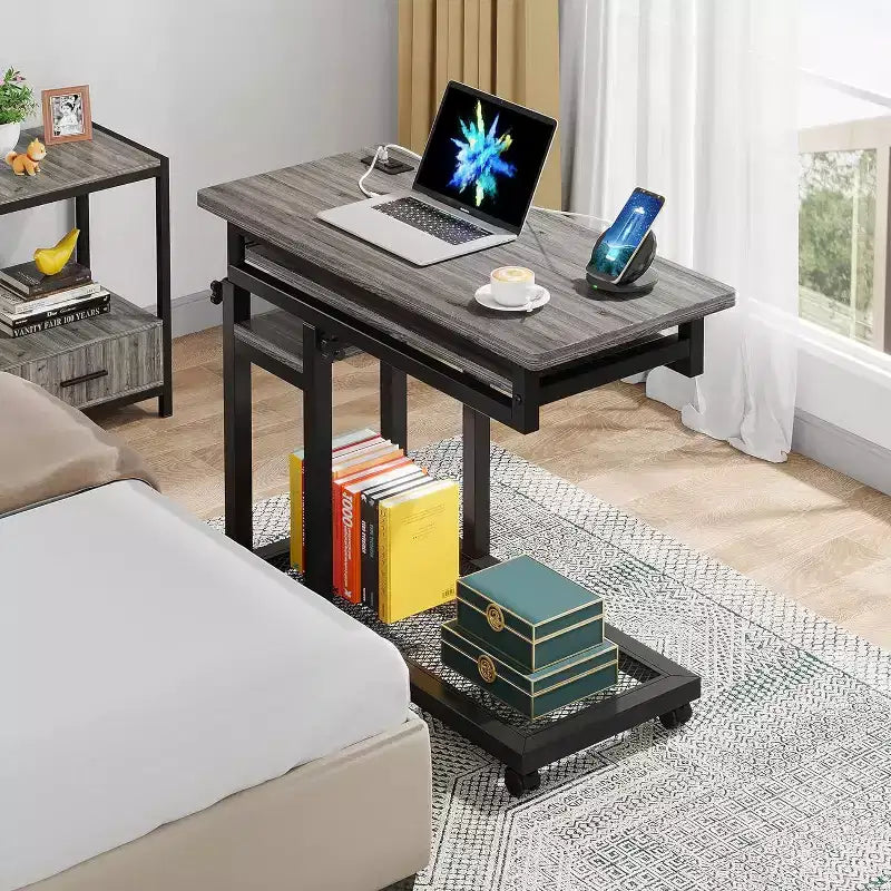 Scrivania mobile portatile, tavolino per laptop regolabile in altezza con ruote