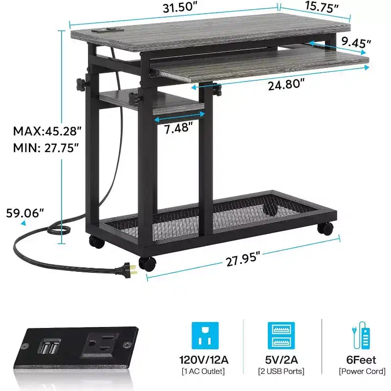 Scrivania mobile portatile, tavolino per laptop regolabile in altezza con ruote