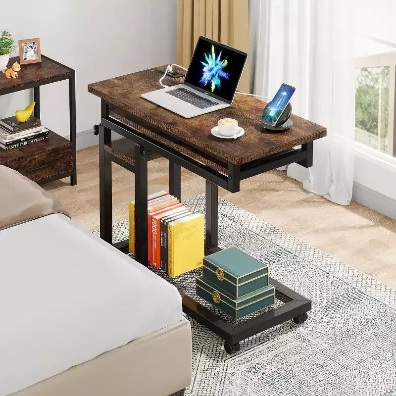 Scrivania mobile portatile, tavolino per laptop regolabile in altezza con ruote