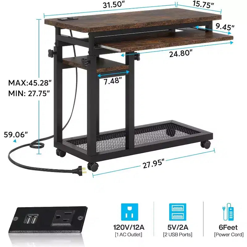Scrivania mobile portatile, tavolino per laptop regolabile in altezza con ruote