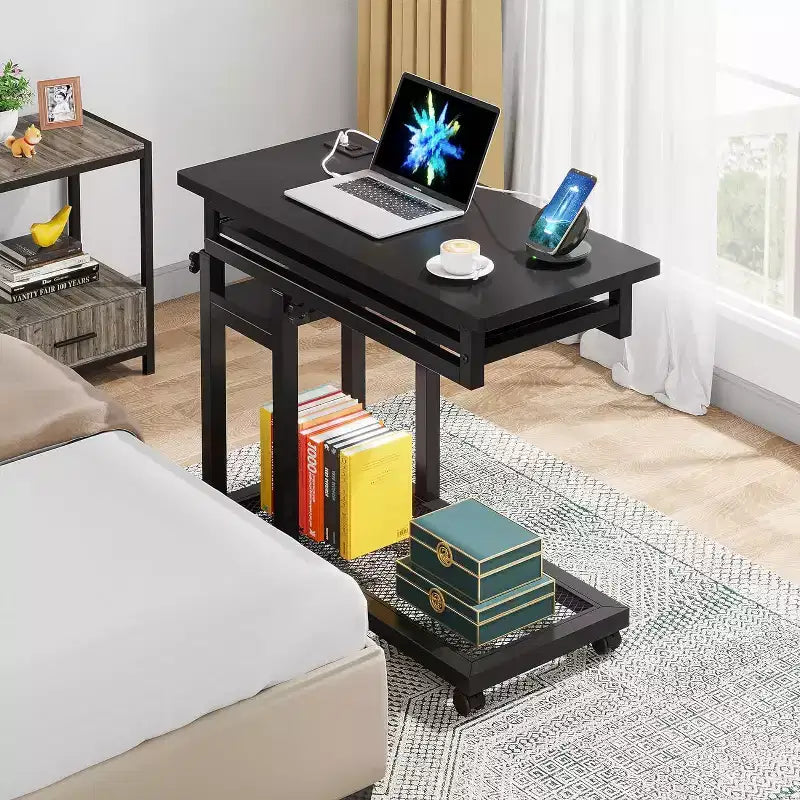 Scrivania mobile portatile, tavolino per laptop regolabile in altezza con ruote
