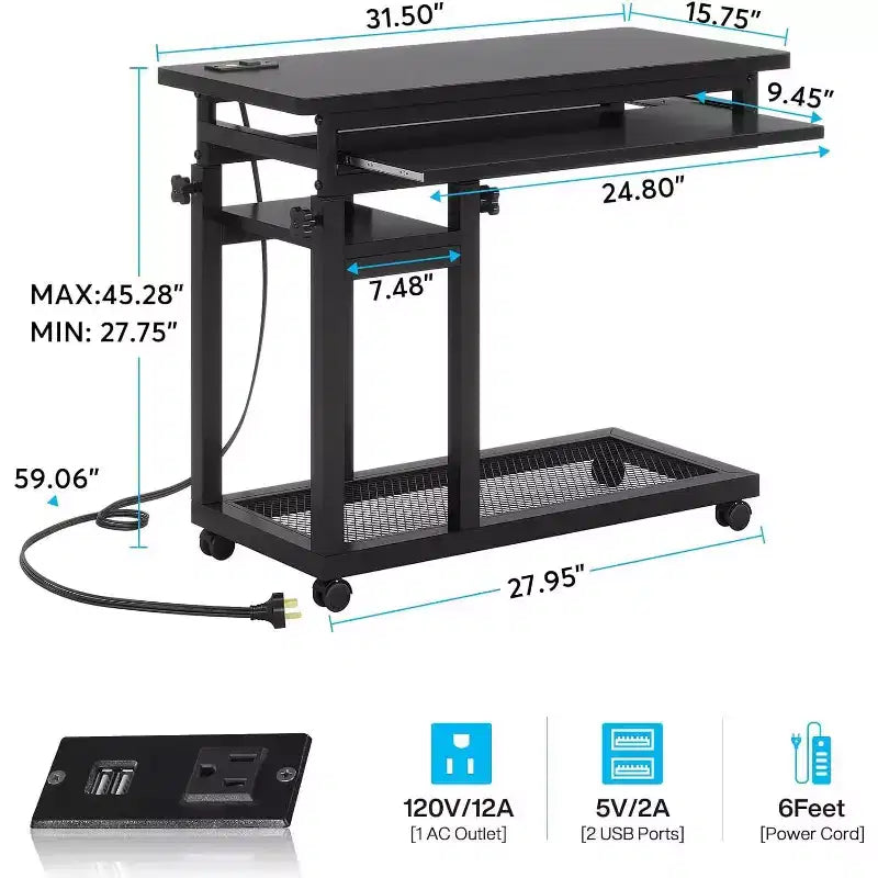 Scrivania mobile portatile, tavolino per laptop regolabile in altezza con ruote