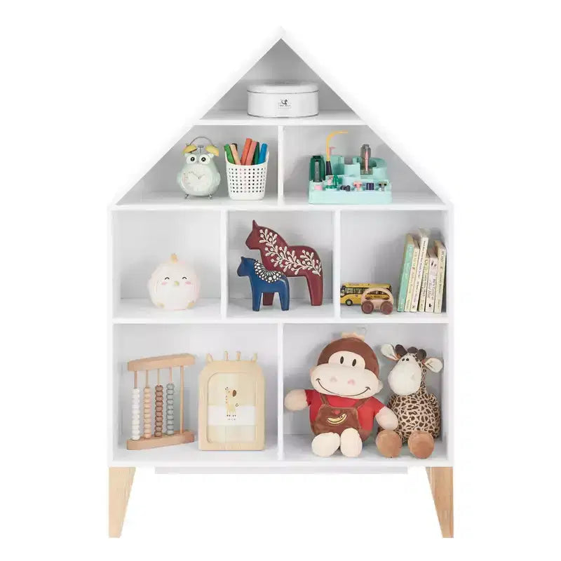Steiner White Dollhouse Scaffale a 8 Scomparti per Bambini, Unità Espositiva per Libri o Personaggi Giocattolo, Libreria Autoportante con Gambe in Faggio