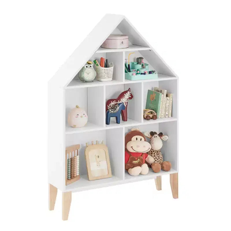 Steiner White Dollhouse Scaffale a 8 Scomparti per Bambini, Unità Espositiva per Libri o Personaggi Giocattolo, Libreria Autoportante con Gambe in Faggio