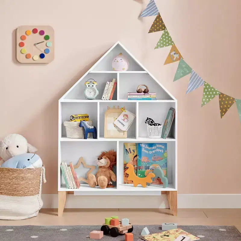 Steiner White Dollhouse Scaffale a 8 Scomparti per Bambini, Unità Espositiva per Libri o Personaggi Giocattolo, Libreria Autoportante con Gambe in Faggio