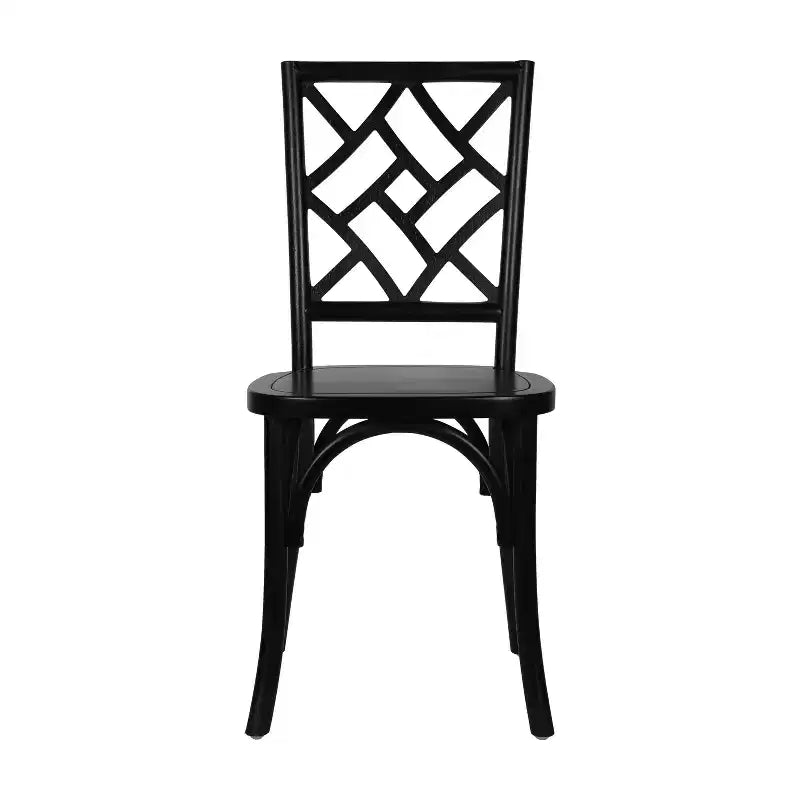 Sedia da pranzo in legno massello con design impilabile, schienale decorato e finitura elegante