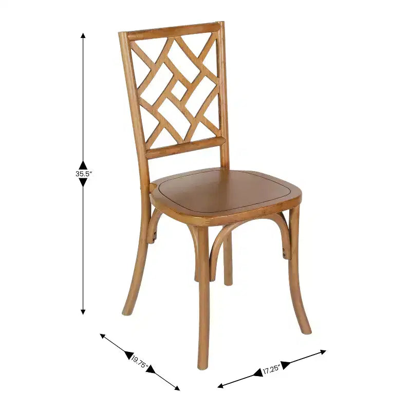 Sedia da pranzo in legno massello con design impilabile, schienale decorato e finitura elegante