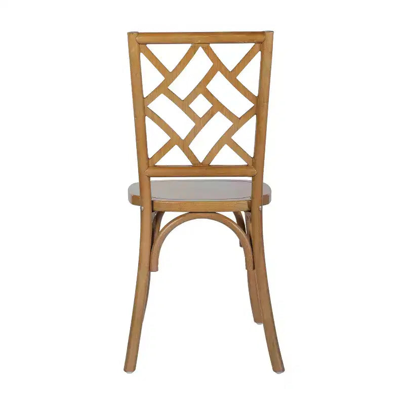 Sedia da pranzo in legno massello con design impilabile, schienale decorato e finitura elegante