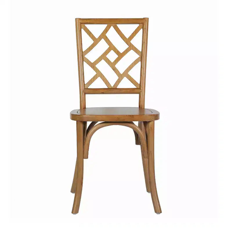 Sedia da pranzo in legno massello con design impilabile, schienale decorato e finitura elegante