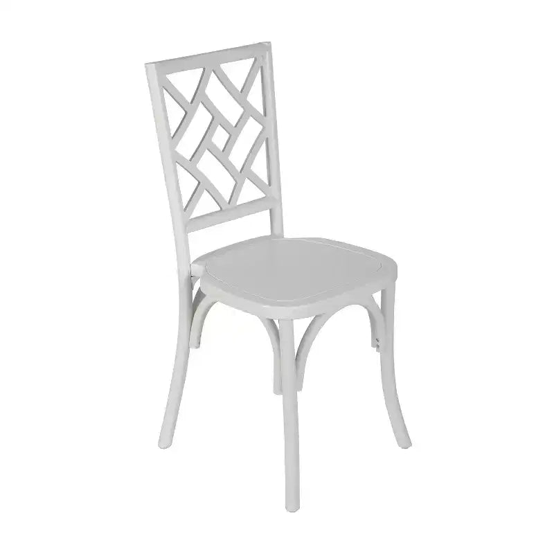 Sedia da pranzo in legno massello con design impilabile, schienale decorato e finitura elegante