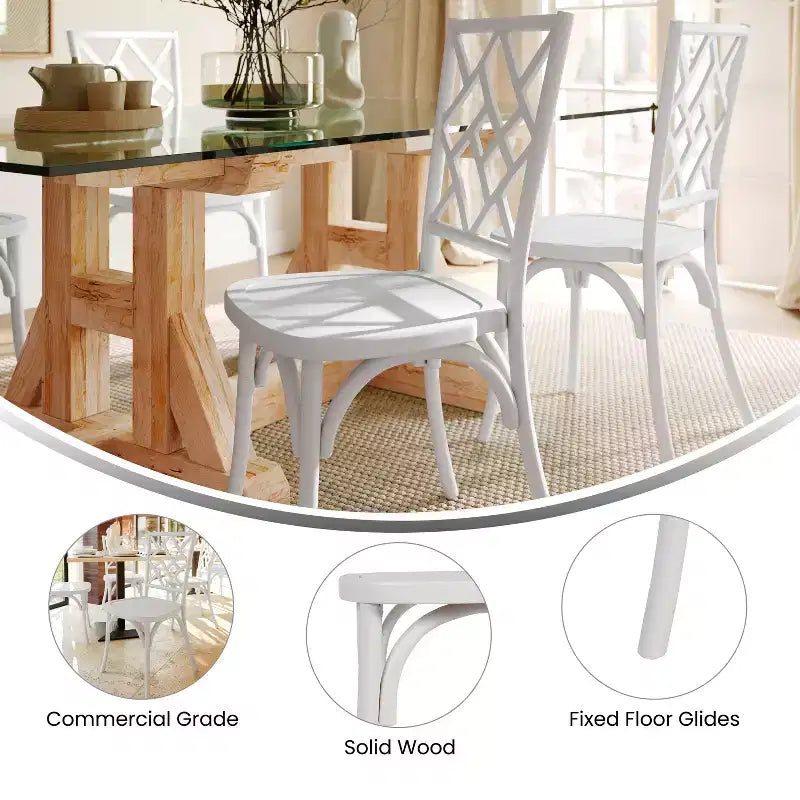 Sedia da pranzo in legno massello con design impilabile, schienale decorato e finitura elegante