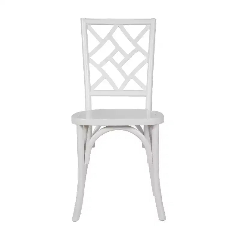 Sedia da pranzo in legno massello con design impilabile, schienale decorato e finitura elegante
