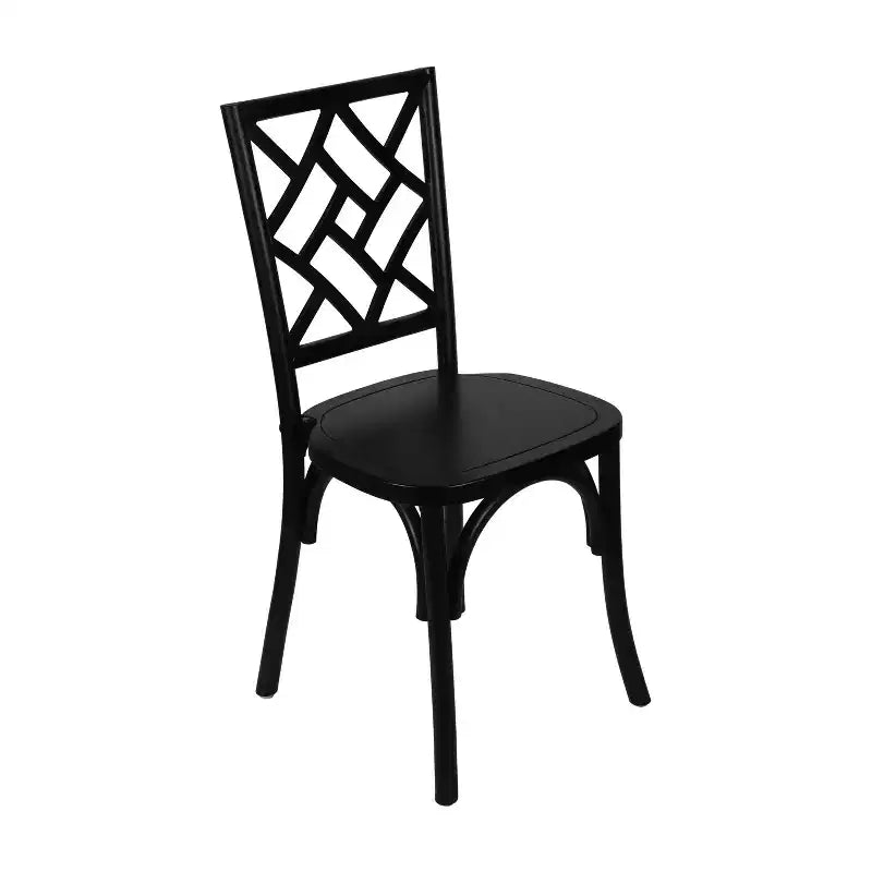 Sedia da pranzo in legno massello con design impilabile, schienale decorato e finitura elegante
