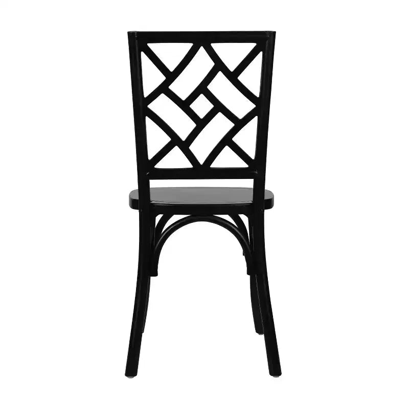 Sedia da pranzo in legno massello con design impilabile, schienale decorato e finitura elegante