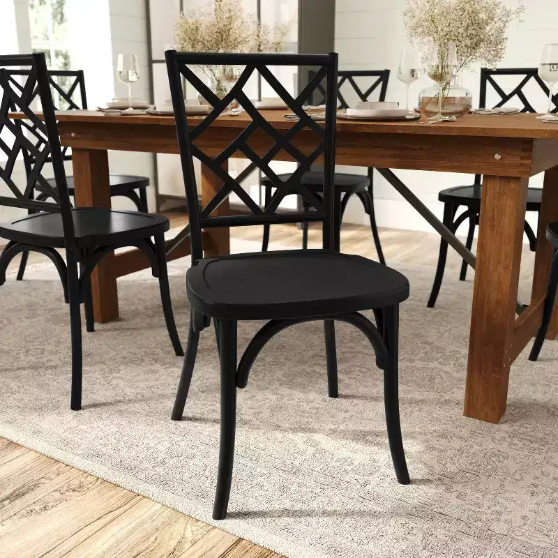 Merrick Lane Solid Wood Dining Chair with Stackable Design, Ornate Seat Back Accenting, and Elegant Finish